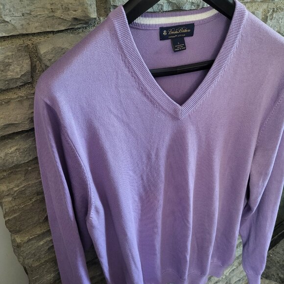 Brooks Brothers 100% Supima Cotton V Neck Sweater Purple Mens Large Preppy - Picture 4 of 8